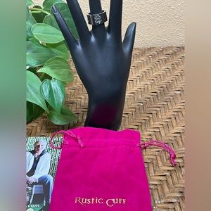 Rustic Cuff Silver Tone Logo Ring Size 7 NEW